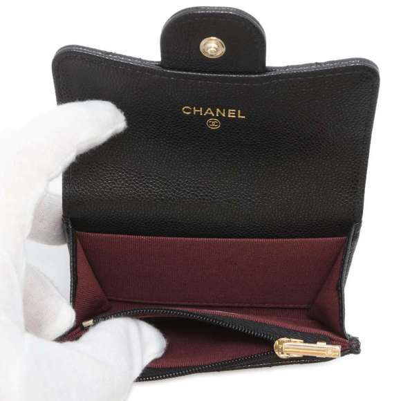Chanel Coin Case Coco Mark Matelasse Caviar Skin Wallet Black Card Holder - Picture 5 of 8